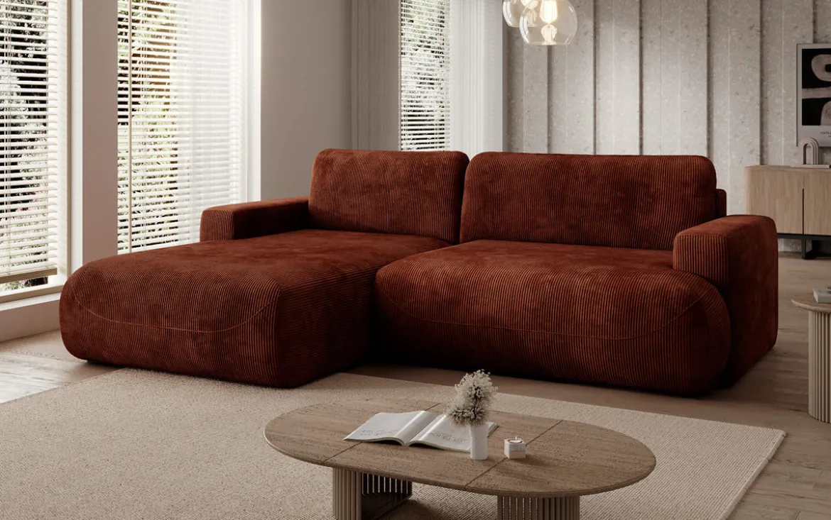 Designer Ecksofa Enzo mit Schlaf- und Klappfunktion in Cord
