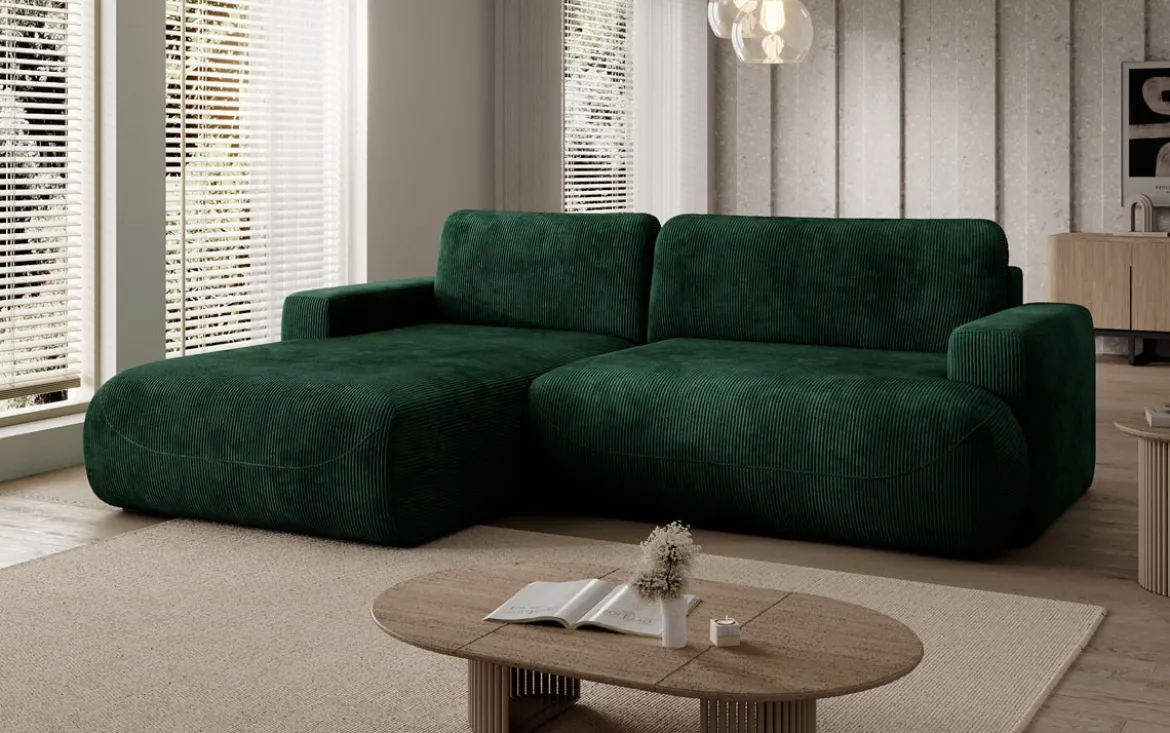 Designer Ecksofa Enzo mit Schlaf- und Klappfunktion in Cord
