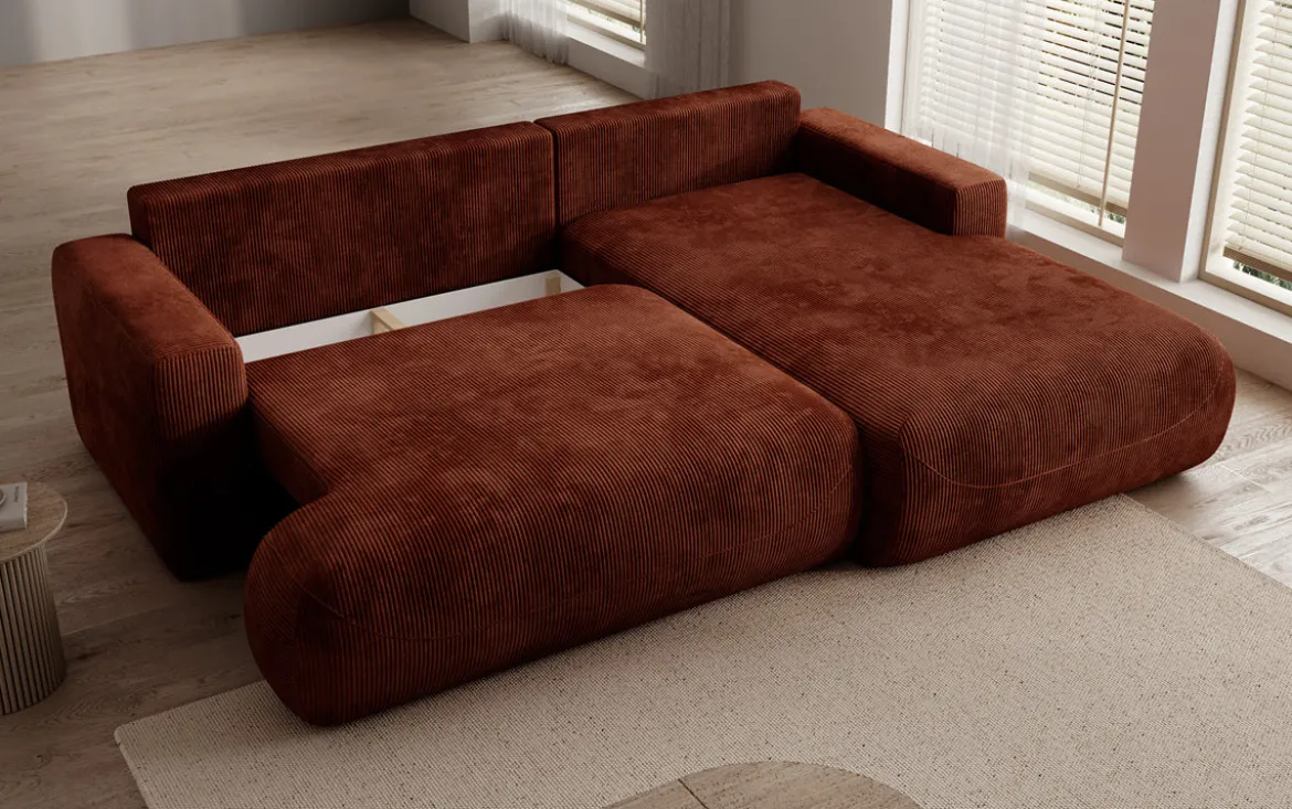 Designer Ecksofa Enzo mit Schlaf- und Klappfunktion in Cord