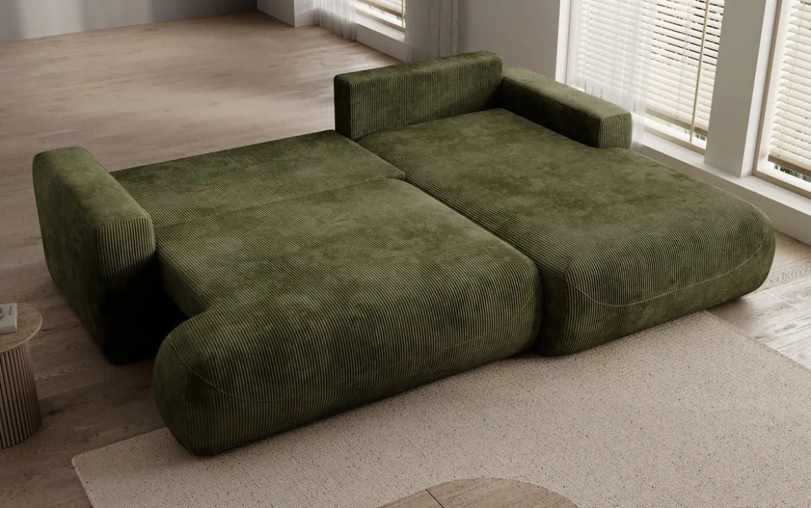 Designer Ecksofa Enzo mit Schlaf- und Klappfunktion in Cord