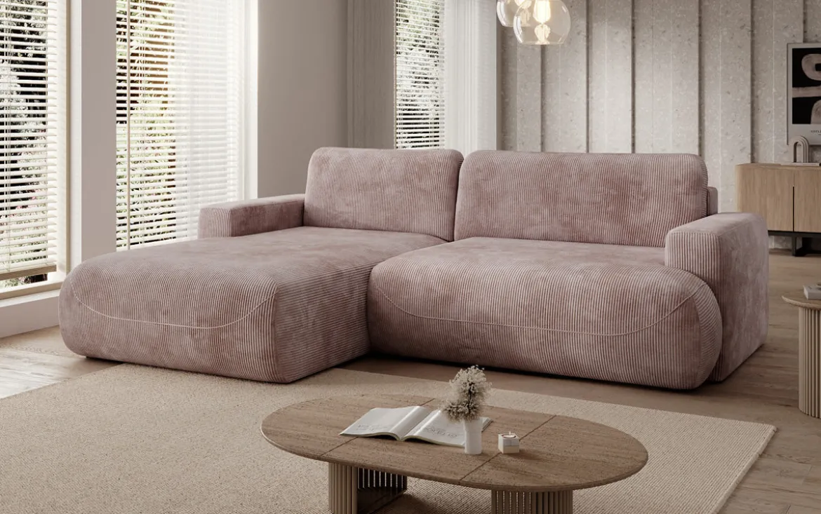 Designer Ecksofa Enzo mit Schlaf- und Klappfunktion in Cord