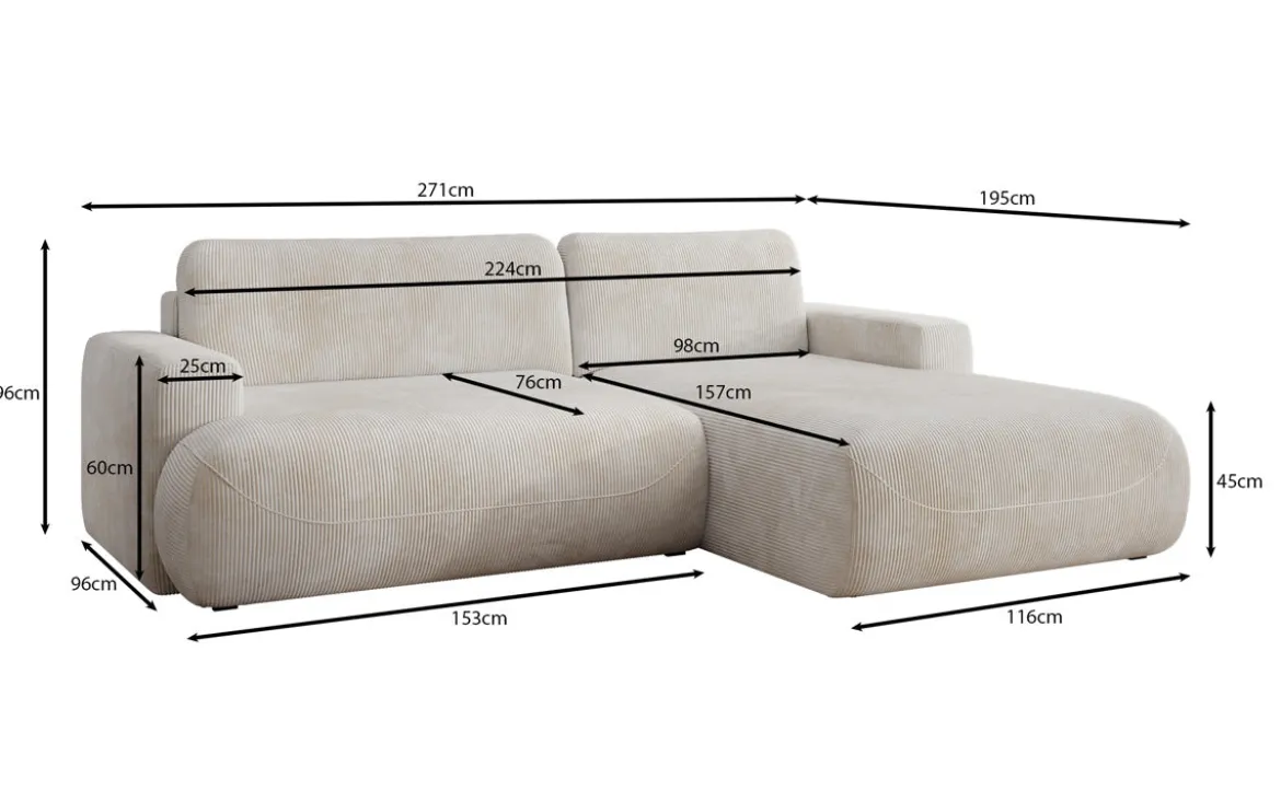 Designer Ecksofa Enzo mit Schlaf- und Klappfunktion in Cord
