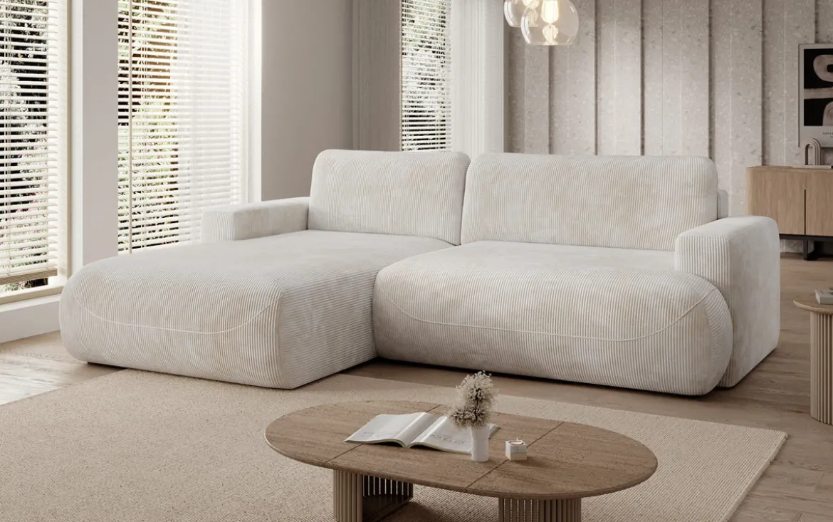 Designer Ecksofa Enzo mit Schlaf- und Klappfunktion in Cord