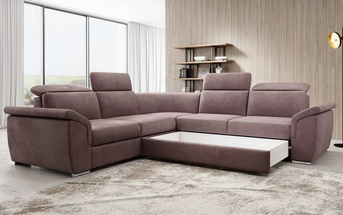 Designer Ecksofa Fernando mit Schlaffunktion und Stauraum