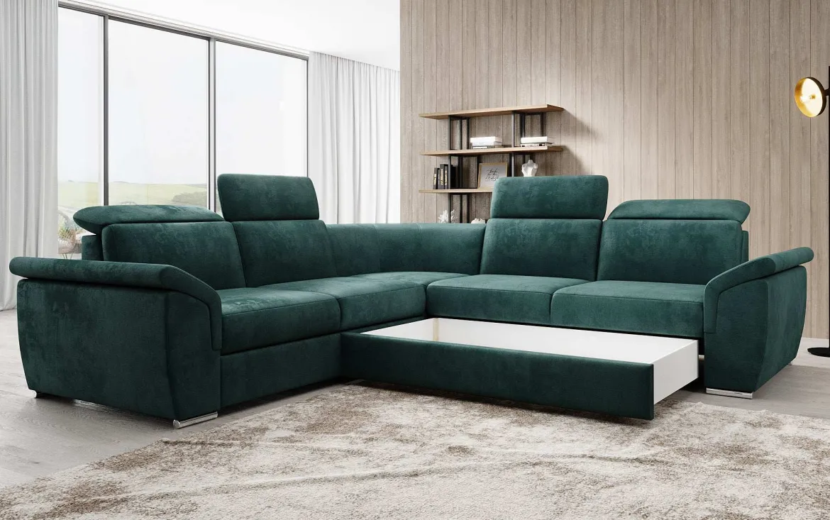 Designer Ecksofa Fernando mit Schlaffunktion und Stauraum