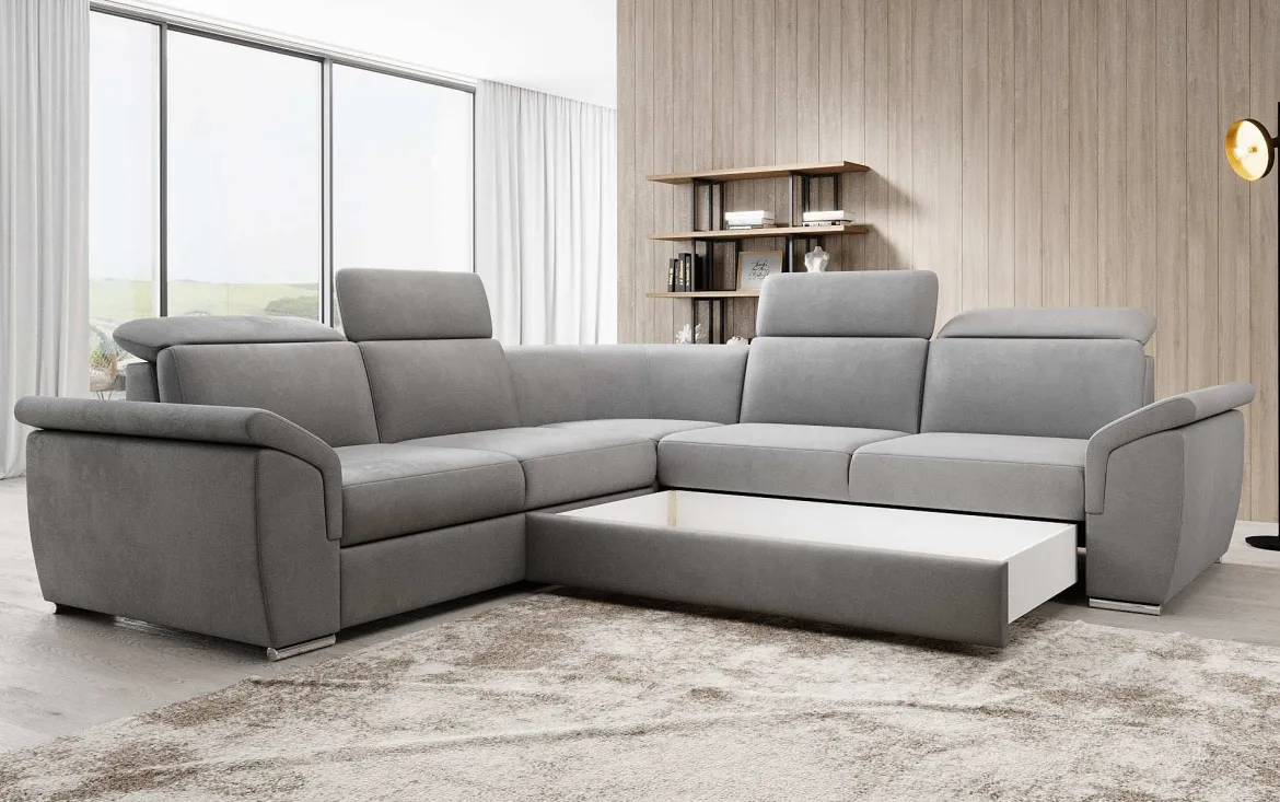 Designer Ecksofa Fernando mit Schlaffunktion und Stauraum