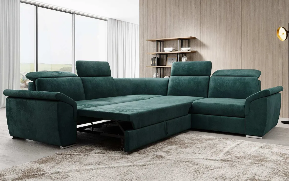 Designer Ecksofa Fernando mit Schlaffunktion und Stauraum
