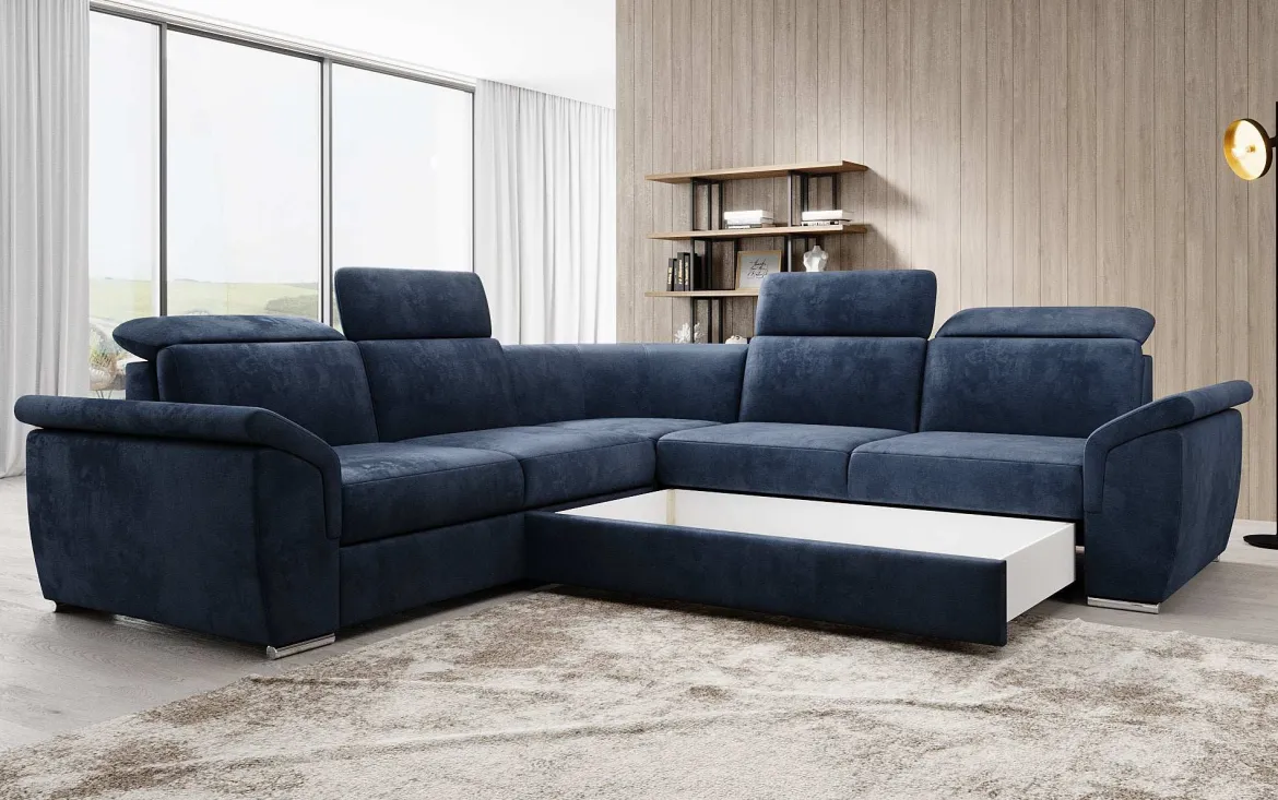 Designer Ecksofa Fernando mit Schlaffunktion und Stauraum