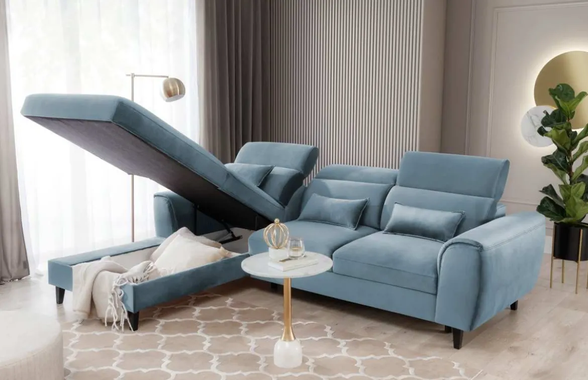 Designer Ecksofa Forino mit Schlaf- und Klappfunktion
