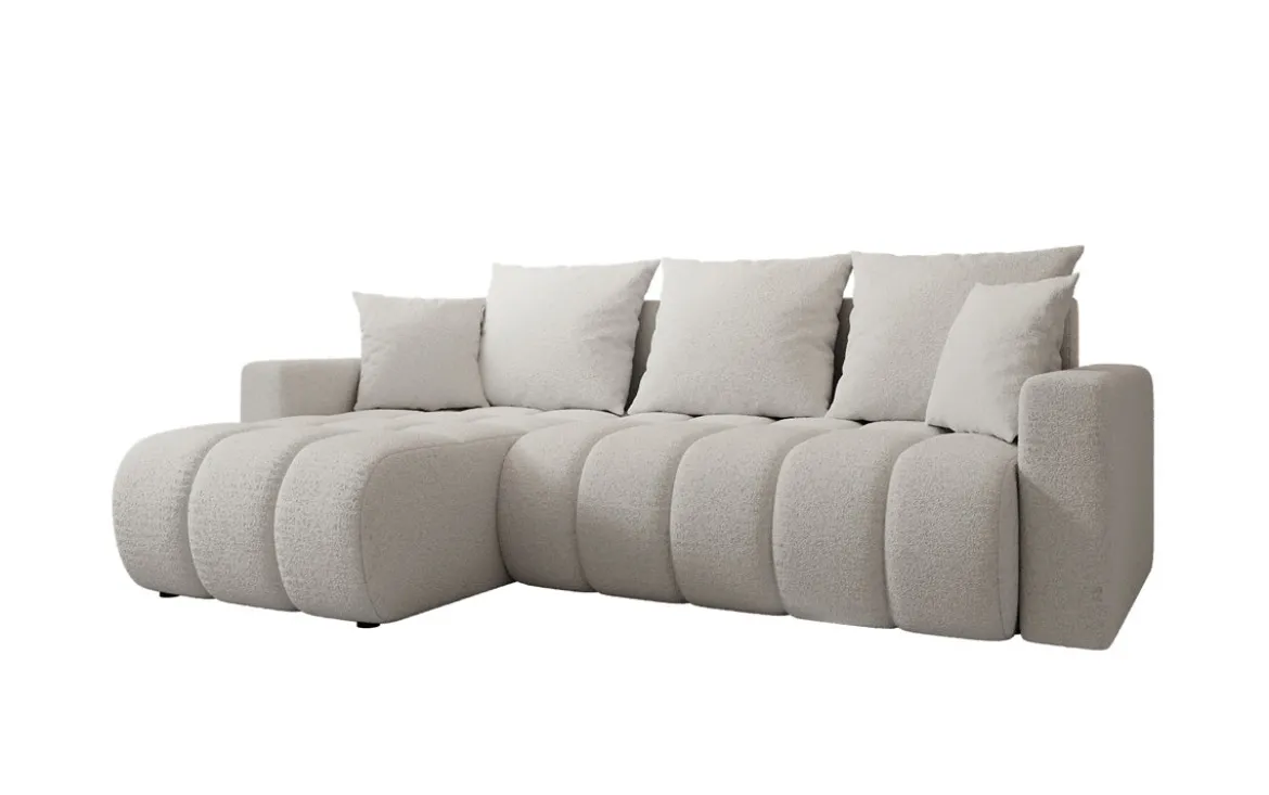 Designer Ecksofa Giulio mit Schlaf- und Klappfunktion in Bouclé