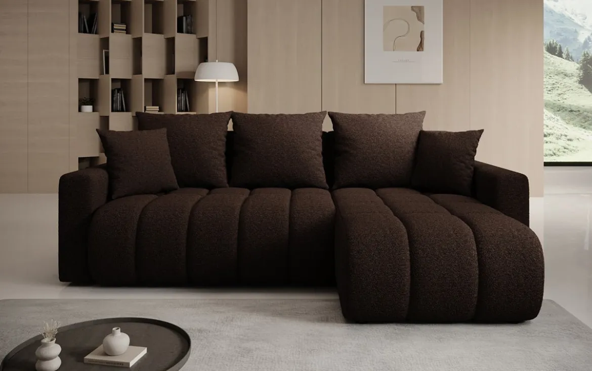 Designer Ecksofa Giulio mit Schlaf- und Klappfunktion in Bouclé