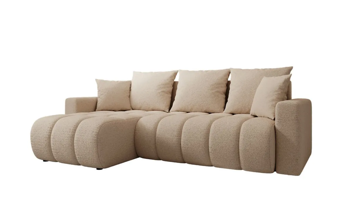 Designer Ecksofa Giulio mit Schlaf- und Klappfunktion in Bouclé