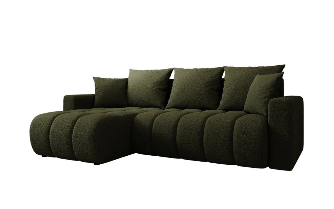 Designer Ecksofa Giulio mit Schlaf- und Klappfunktion in Bouclé
