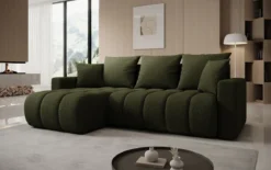 Designer Ecksofa Giulio mit Schlaf- und Klappfunktion in Bouclé