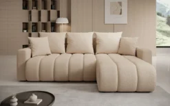 Designer Ecksofa Giulio mit Schlaf- und Klappfunktion in Bouclé