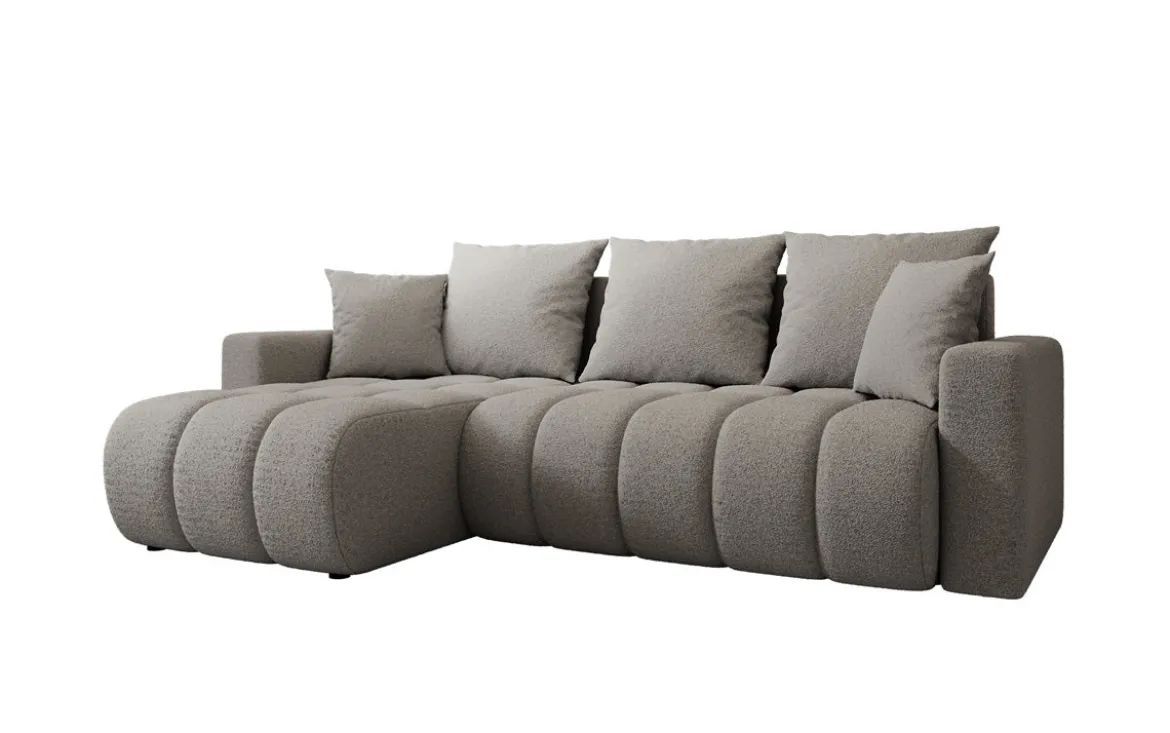 Designer Ecksofa Giulio mit Schlaf- und Klappfunktion in Bouclé