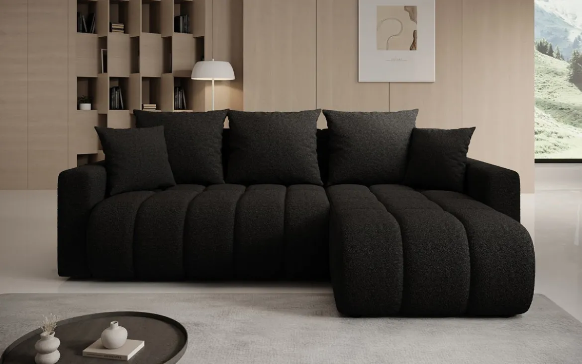 Designer Ecksofa Giulio mit Schlaf- und Klappfunktion in Bouclé