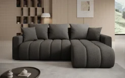 Designer Ecksofa Giulio mit Schlaf- und Klappfunktion in Bouclé