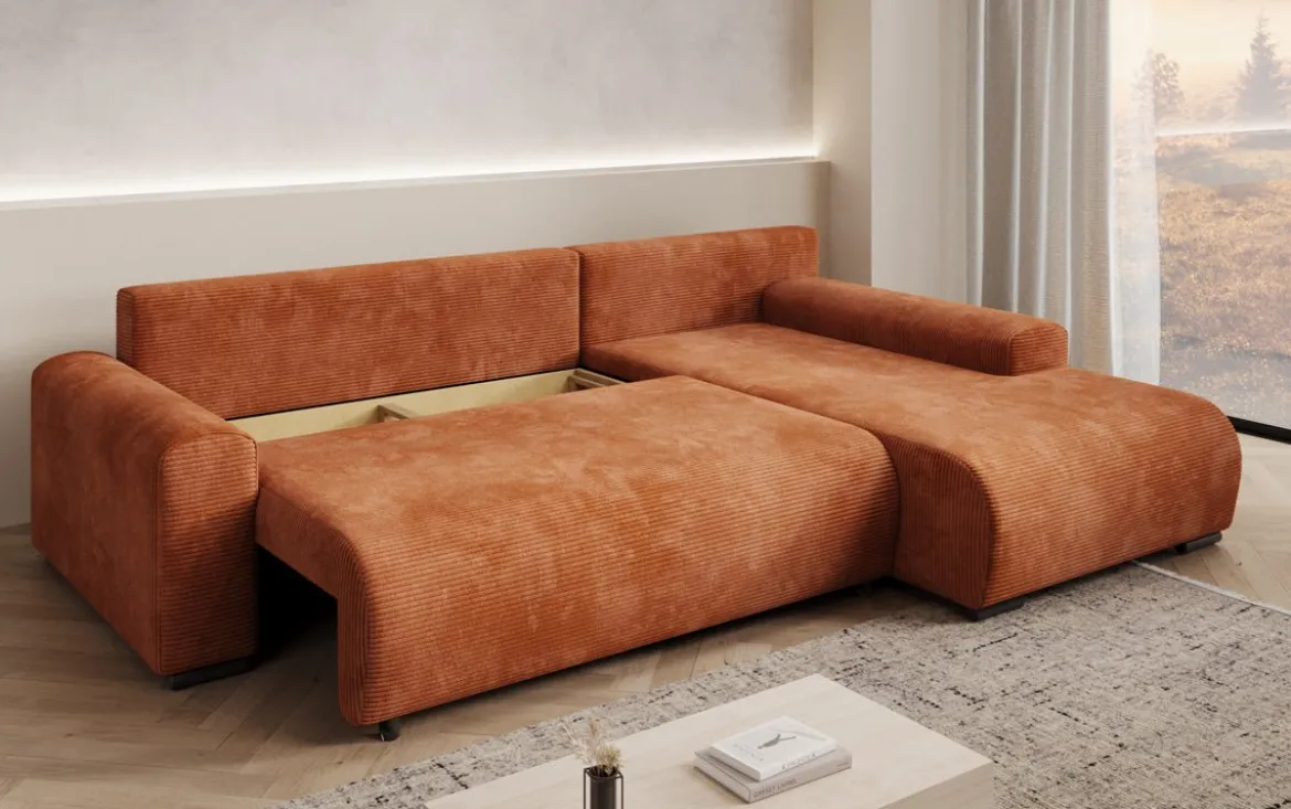 Designer Ecksofa Hanna mit Schlaffunktion und Stauraum