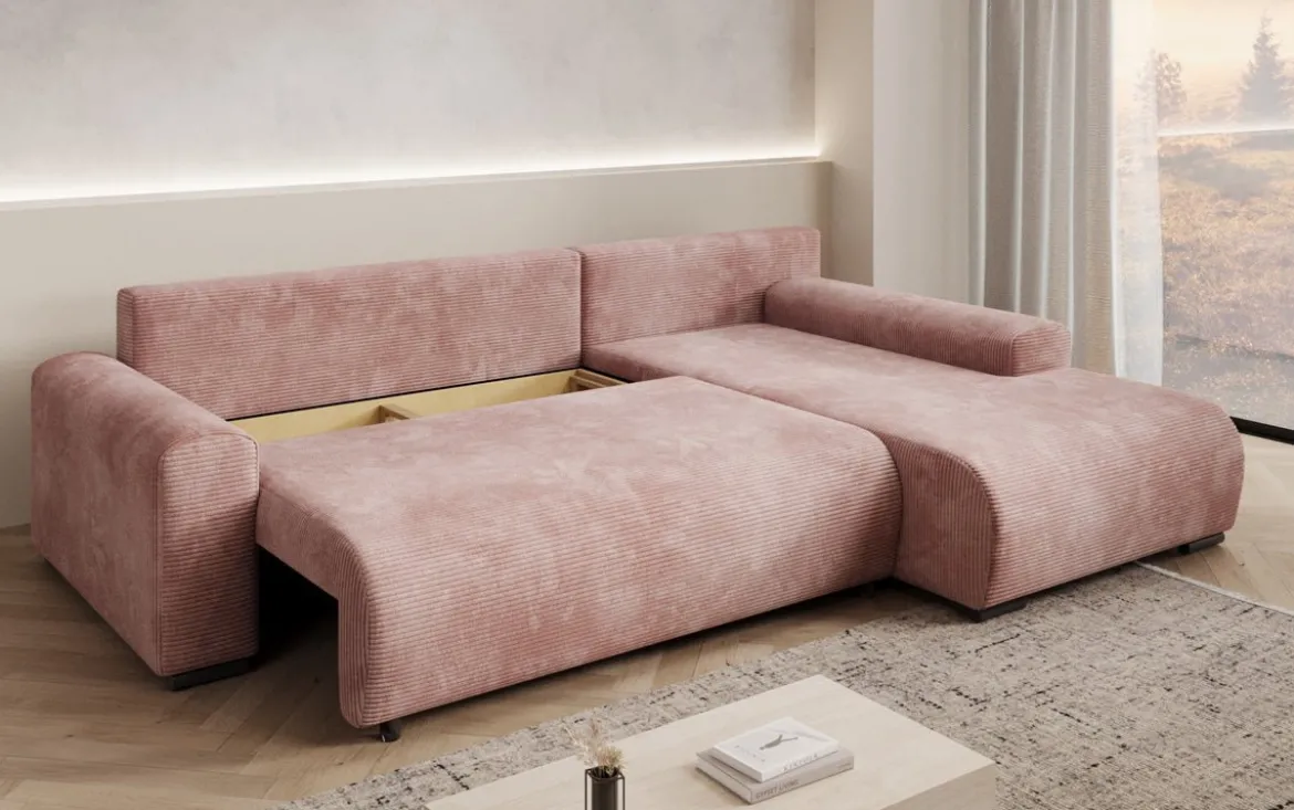 Designer Ecksofa Hanna mit Schlaffunktion und Stauraum