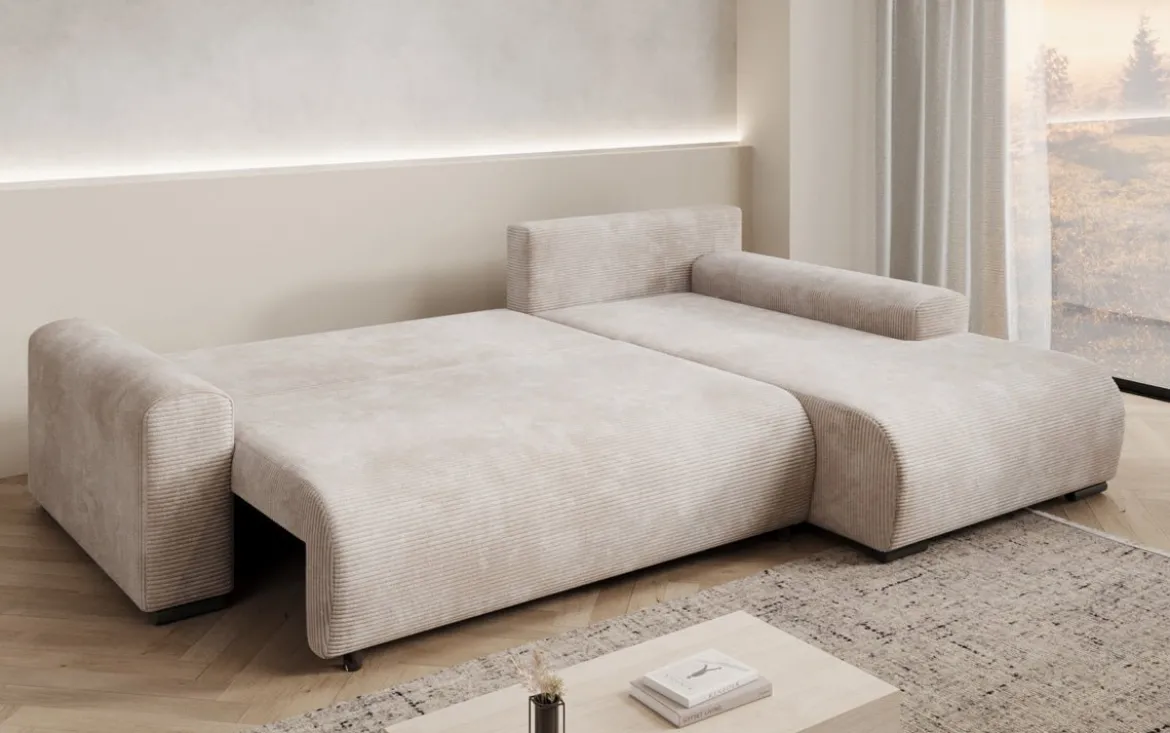 Designer Ecksofa Hanna mit Schlaffunktion und Stauraum