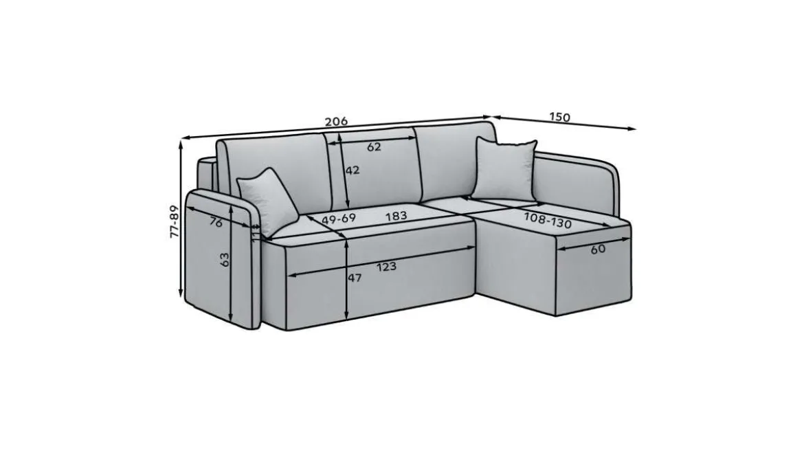 Designer Ecksofa Ina mit Stauraum und Schlaffunktion
