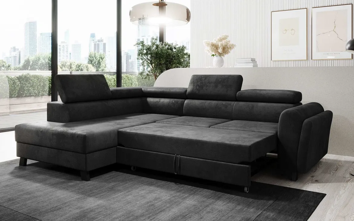 Designer Ecksofa Kira mit Schlaf- und Klappfunktion
