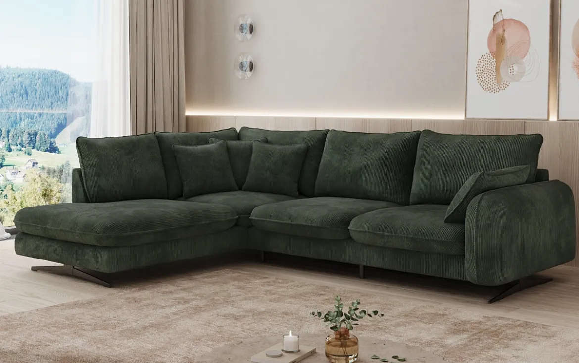 Designer Ecksofa Laguna mit Metallfüße in Cord