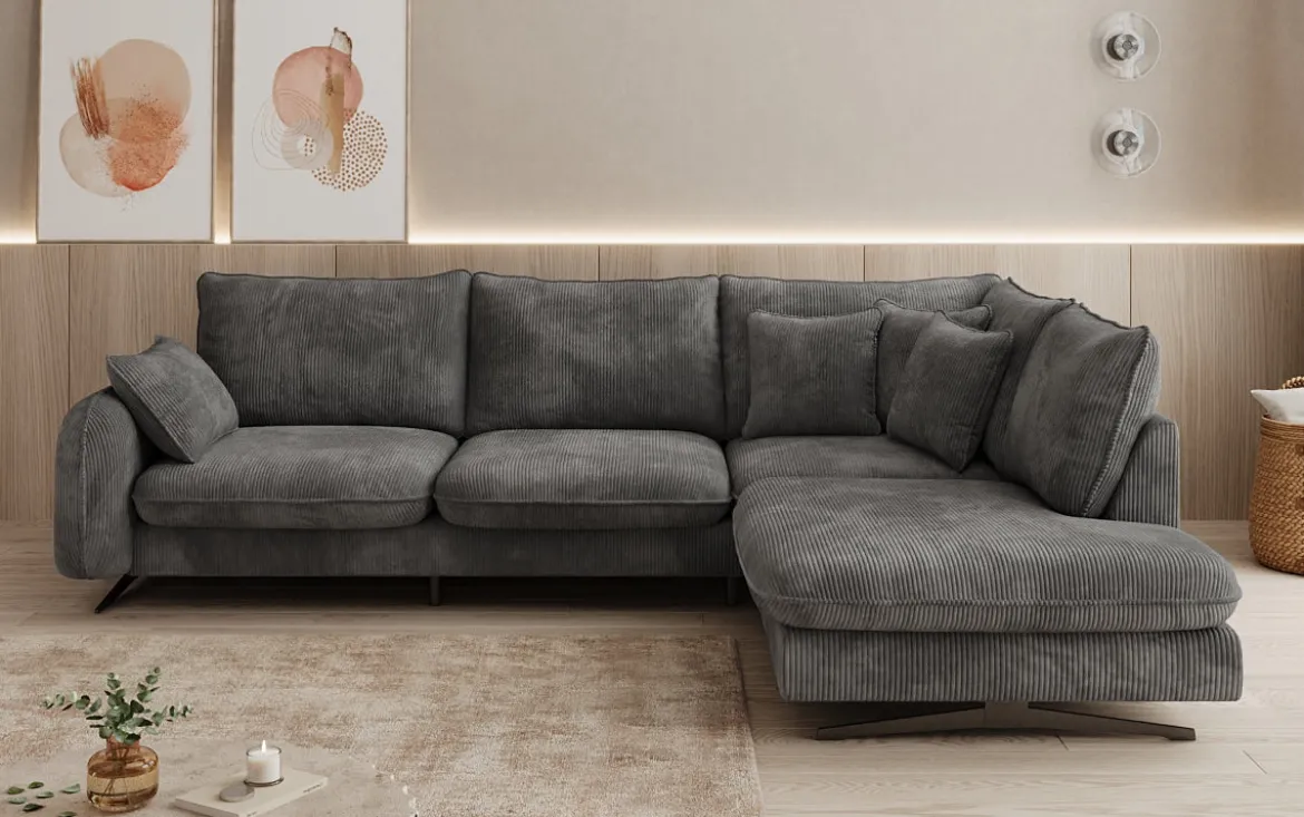 Designer Ecksofa Laguna mit Metallfüße in Cord