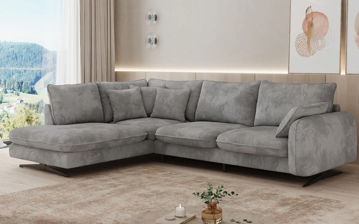 Designer Ecksofa Laguna mit Metallfüße in Cord