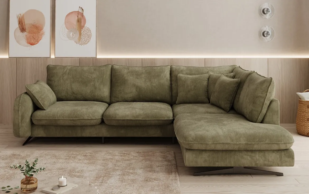 Designer Ecksofa Laguna mit Metallfüße in Cord