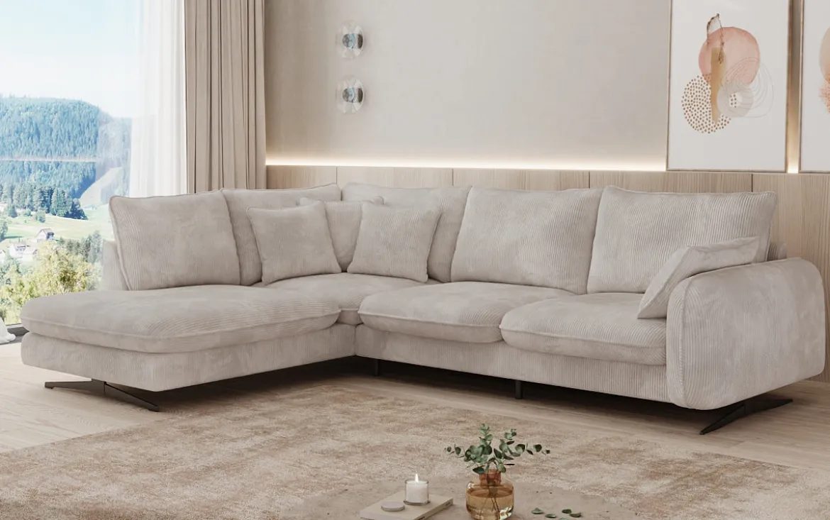 Designer Ecksofa Laguna mit Metallfüße in Cord