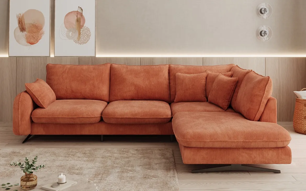 Designer Ecksofa Laguna mit Metallfüße in Cord