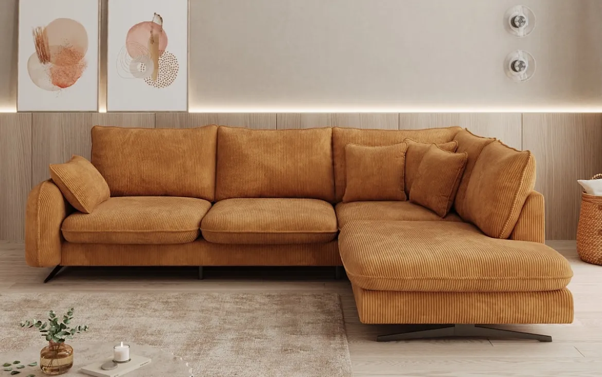 Designer Ecksofa Laguna mit Metallfüße in Cord