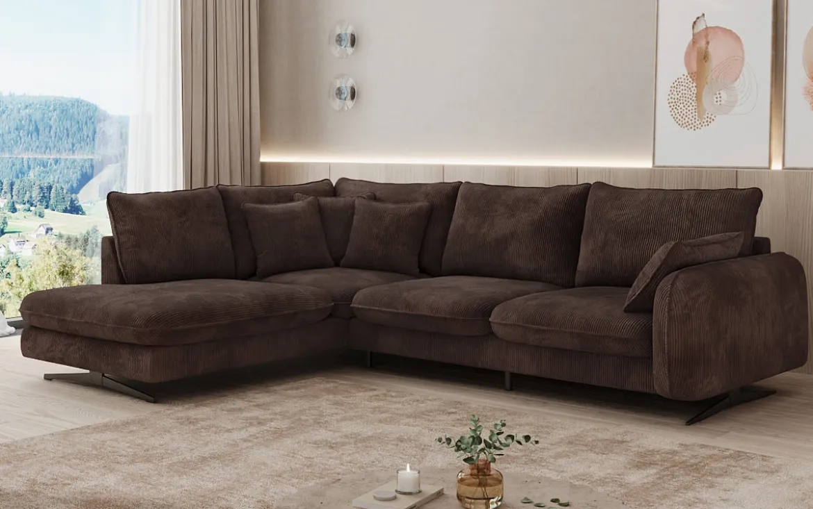Designer Ecksofa Laguna mit Metallfüße in Cord