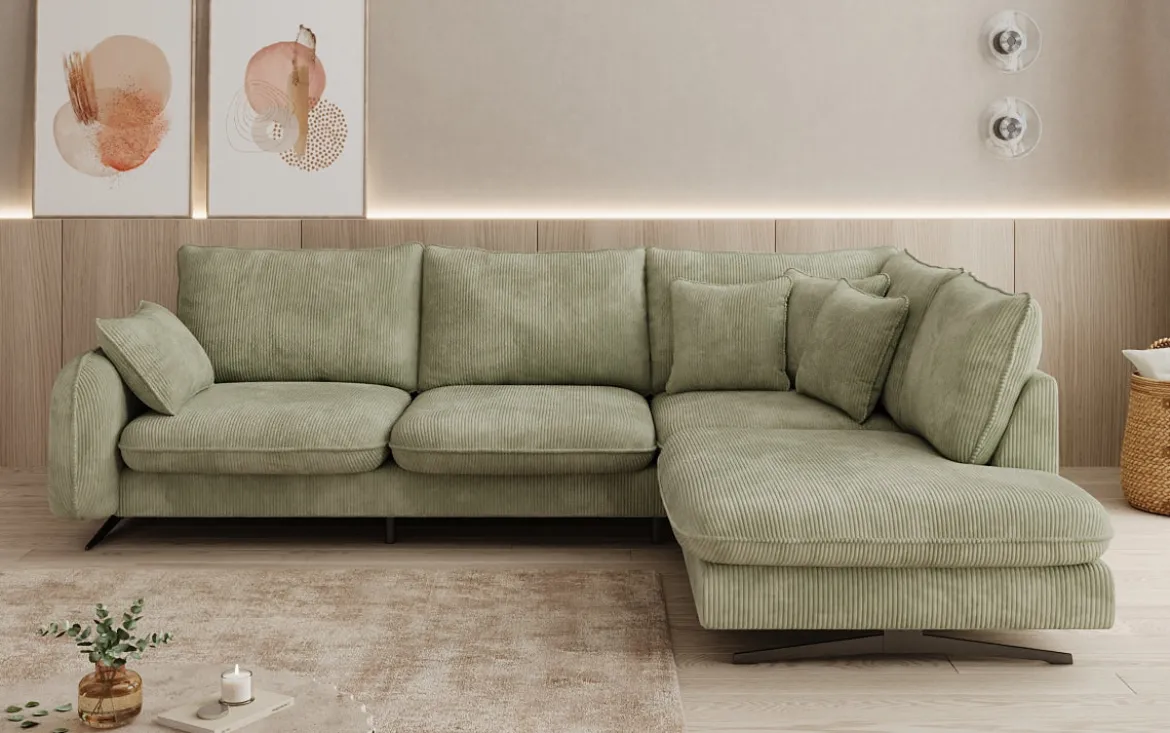Designer Ecksofa Laguna mit Metallfüße in Cord
