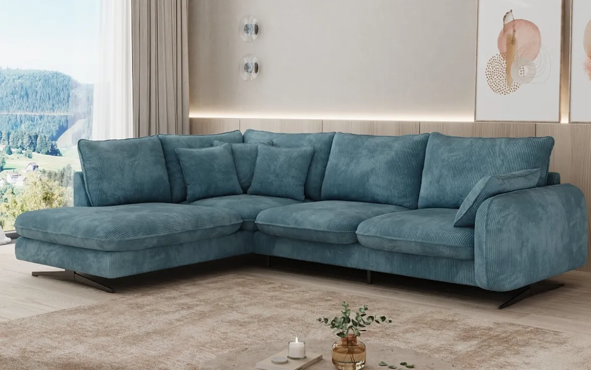 Designer Ecksofa Laguna mit Metallfüße in Cord