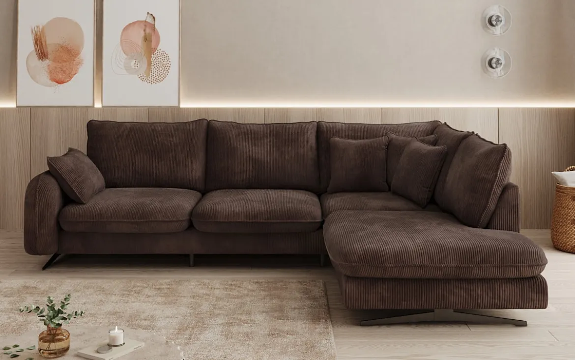 Designer Ecksofa Laguna mit Metallfüße in Cord