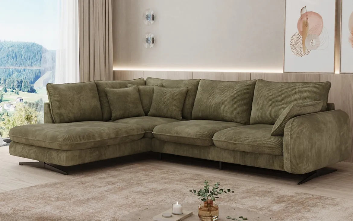 Designer Ecksofa Laguna mit Metallfüße in Cord