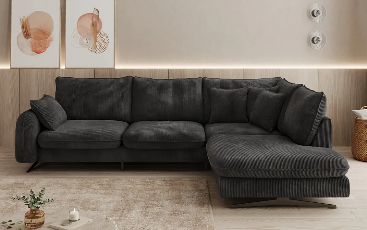Designer Ecksofa Laguna mit Metallfüße in Cord