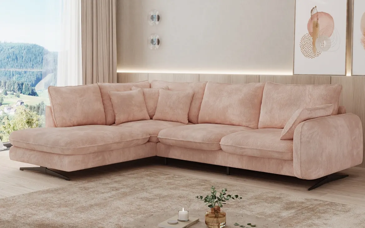 Designer Ecksofa Laguna mit Metallfüße in Cord