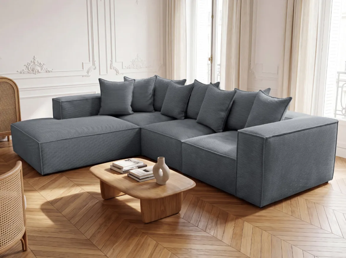 Designer Ecksofa Largo mit langer Ottomane in Cord