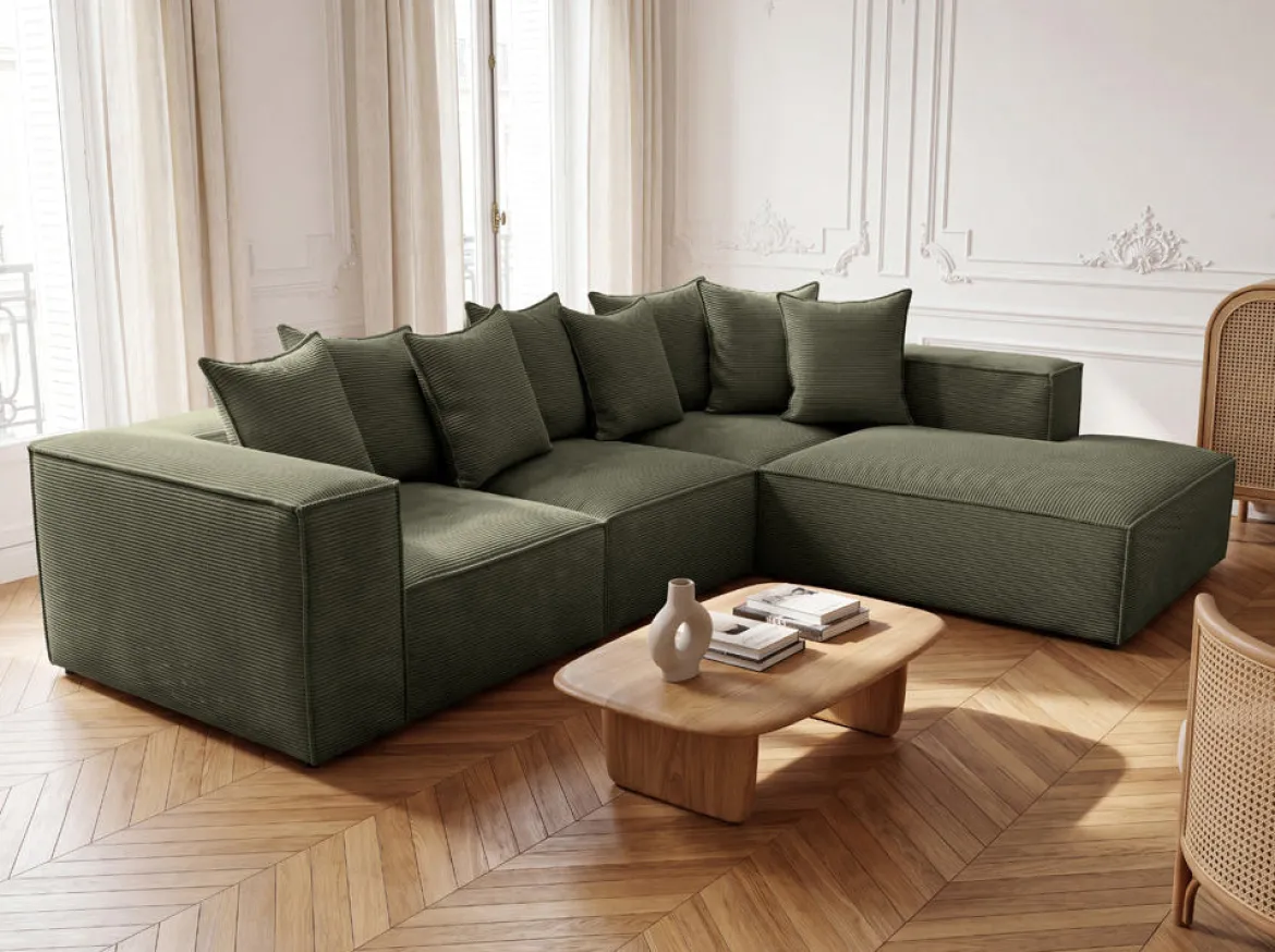 Designer Ecksofa Largo mit langer Ottomane in Cord