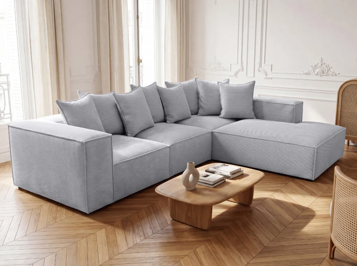 Designer Ecksofa Largo mit langer Ottomane in Cord