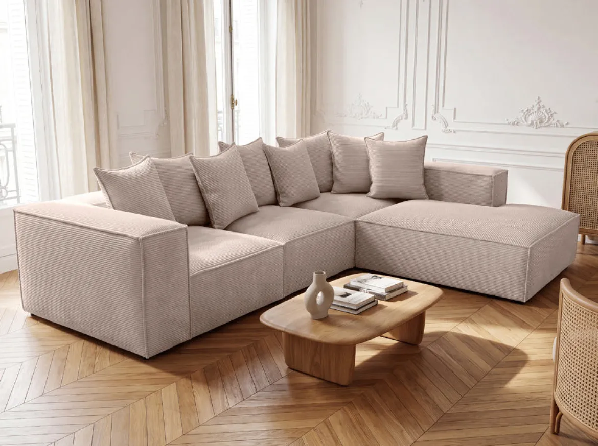 Designer Ecksofa Largo mit langer Ottomane in Cord