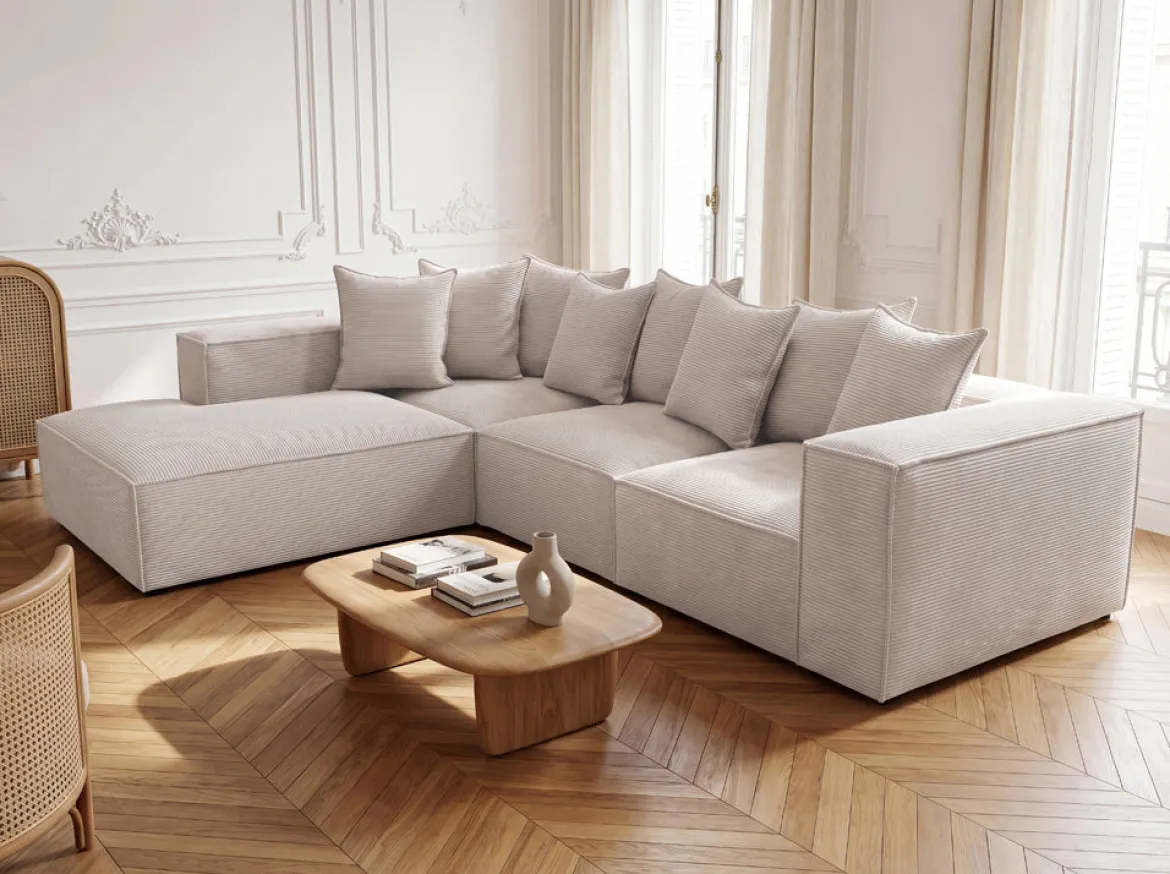 Designer Ecksofa Largo mit langer Ottomane in Cord