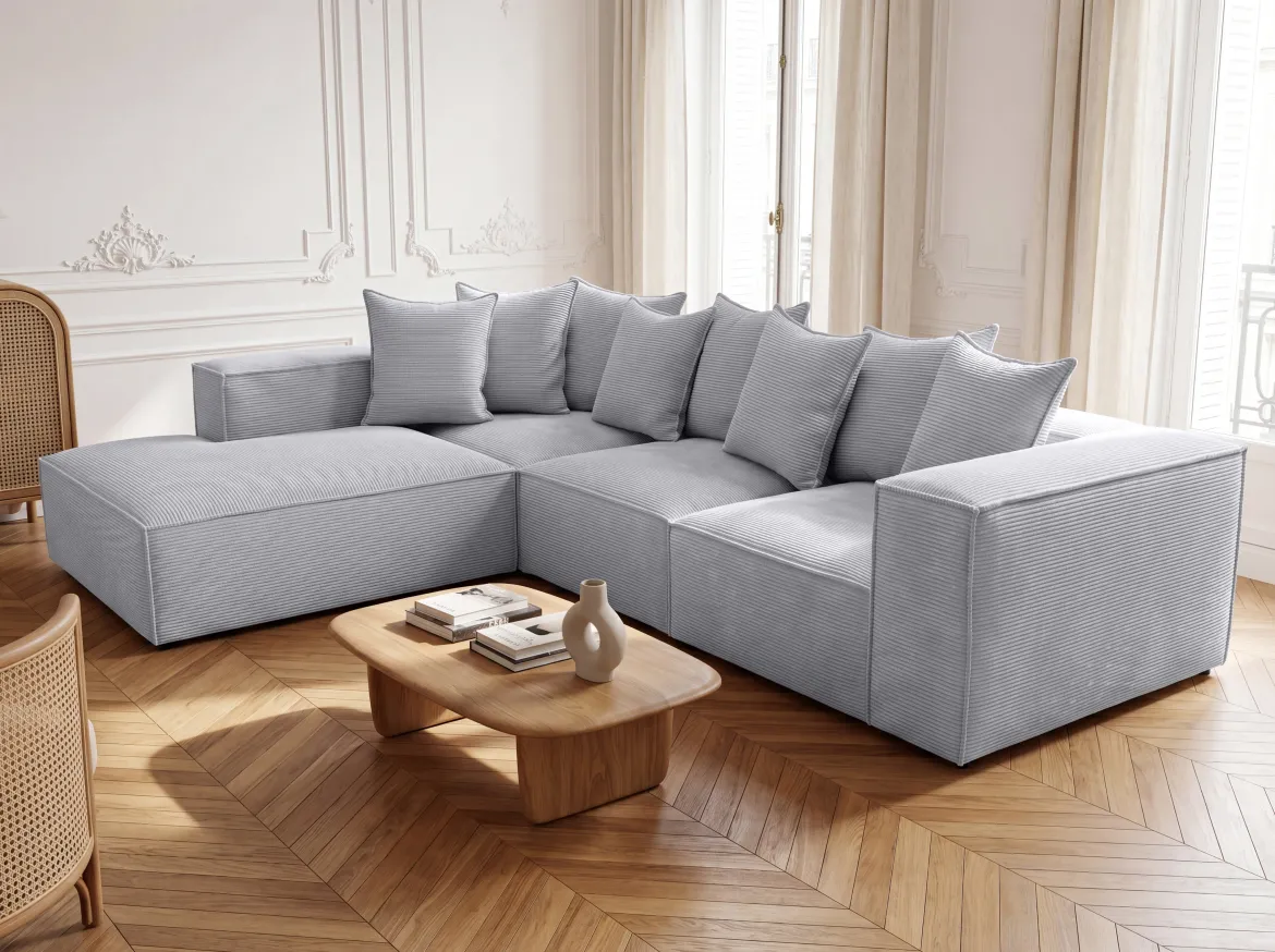 Designer Ecksofa Largo mit langer Ottomane in Cord