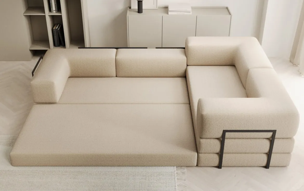 Designer Ecksofa Lazy geschlossen in Bouclé