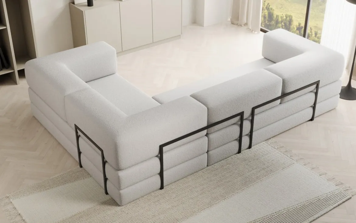 Designer Ecksofa Lazy geschlossen in Bouclé