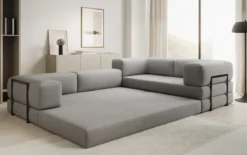 Designer Ecksofa Lazy geschlossen in Bouclé